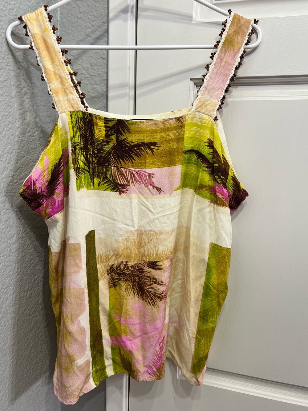 Badgely Mischka flowy linen blend beaded sleeveless top